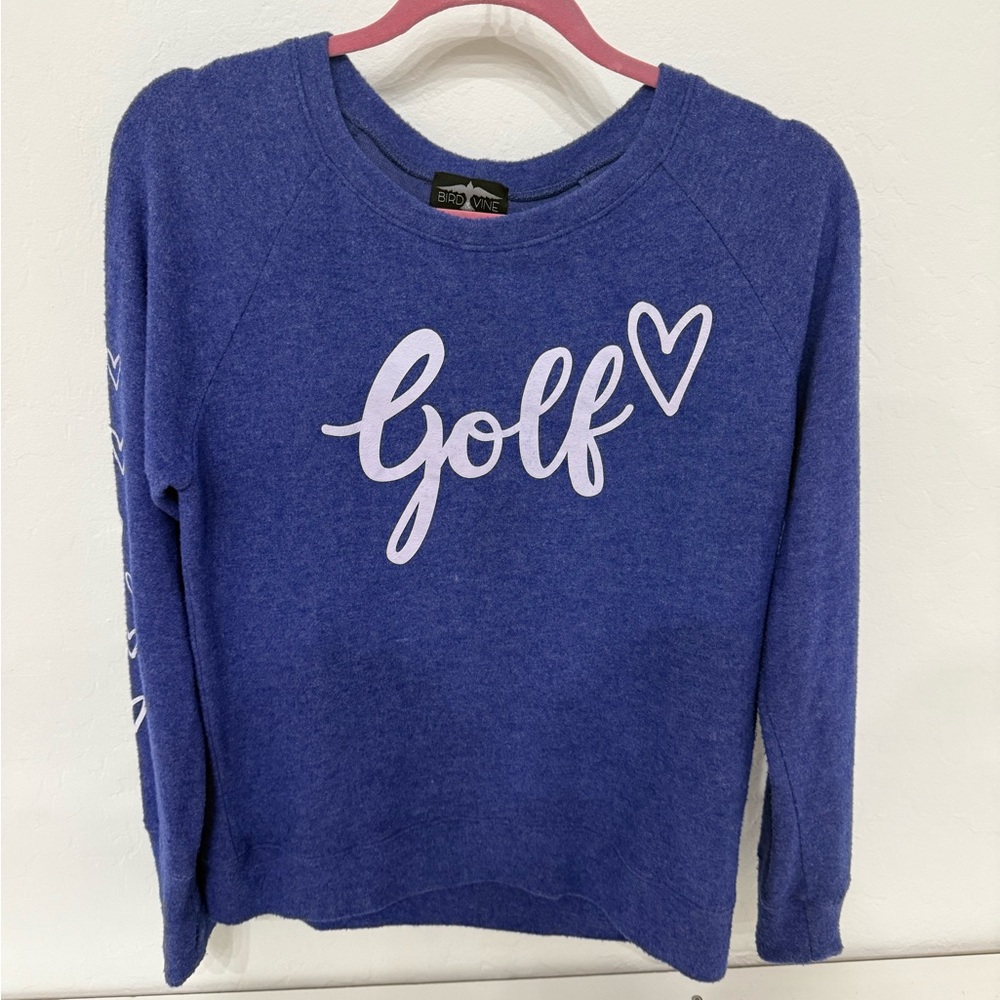Bird and Vine Bird & Vine Blue Golf Sweater Long Sleeve Knit Pullover Fleece 💙🩵🤍